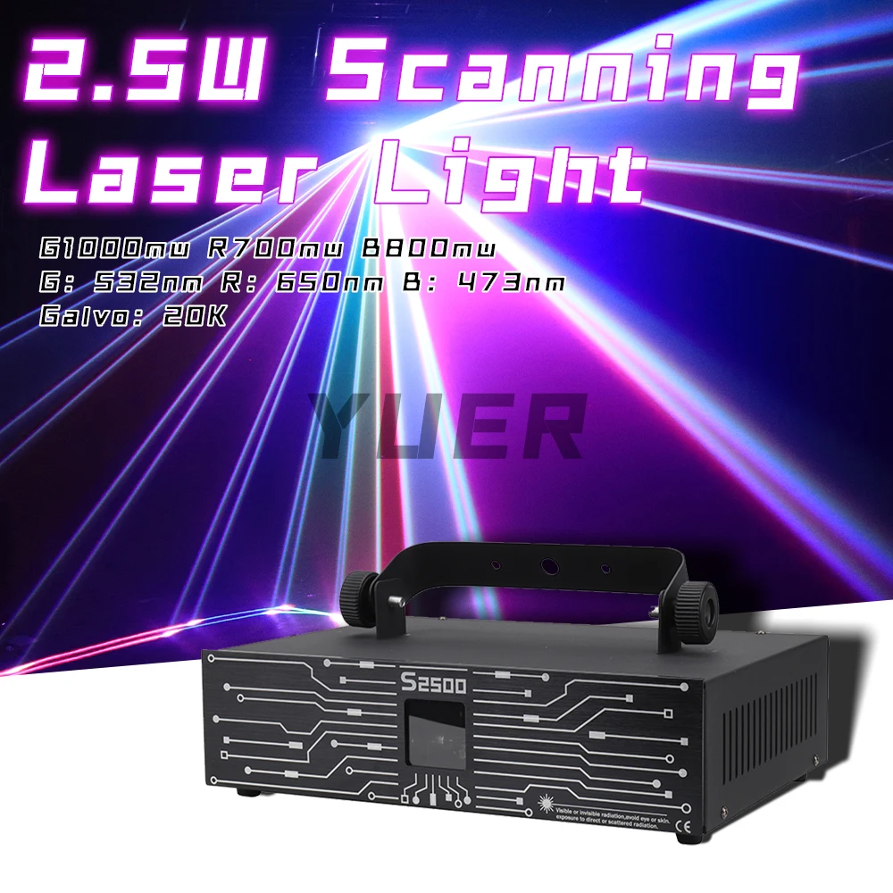 YUER – projecteur Laser à faisceau lumineux 2.5w RGB, éclairage de scène DJ Disco effet danse fête mariage vacances Bar Club lumières DMX