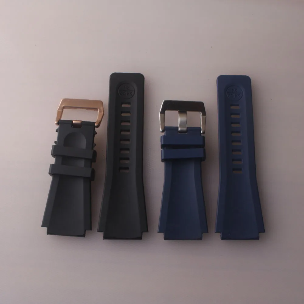 محدب ينتهي سيليكون حزام ساعة مطاطي لسلسلة الجرس BR01 BR03 الرجال حزام الساعات سوار مقاوم للماء حزام روس الأسود 34 العروة 24 مللي متر