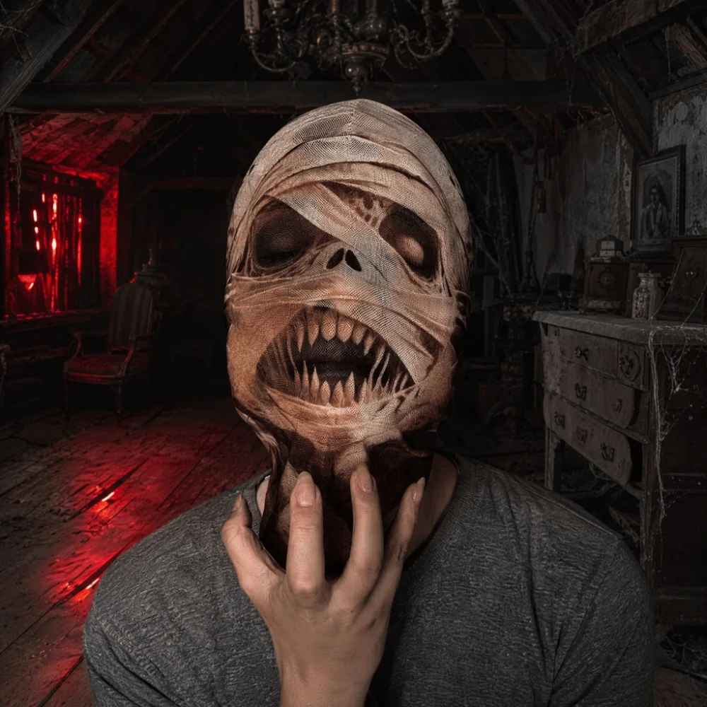 Funny 2D Flat 3D Digital Print Mask Realistic Terrifying Cosplay Horror Mask Lightweight Breathable Mesh Mask Haunted Chase