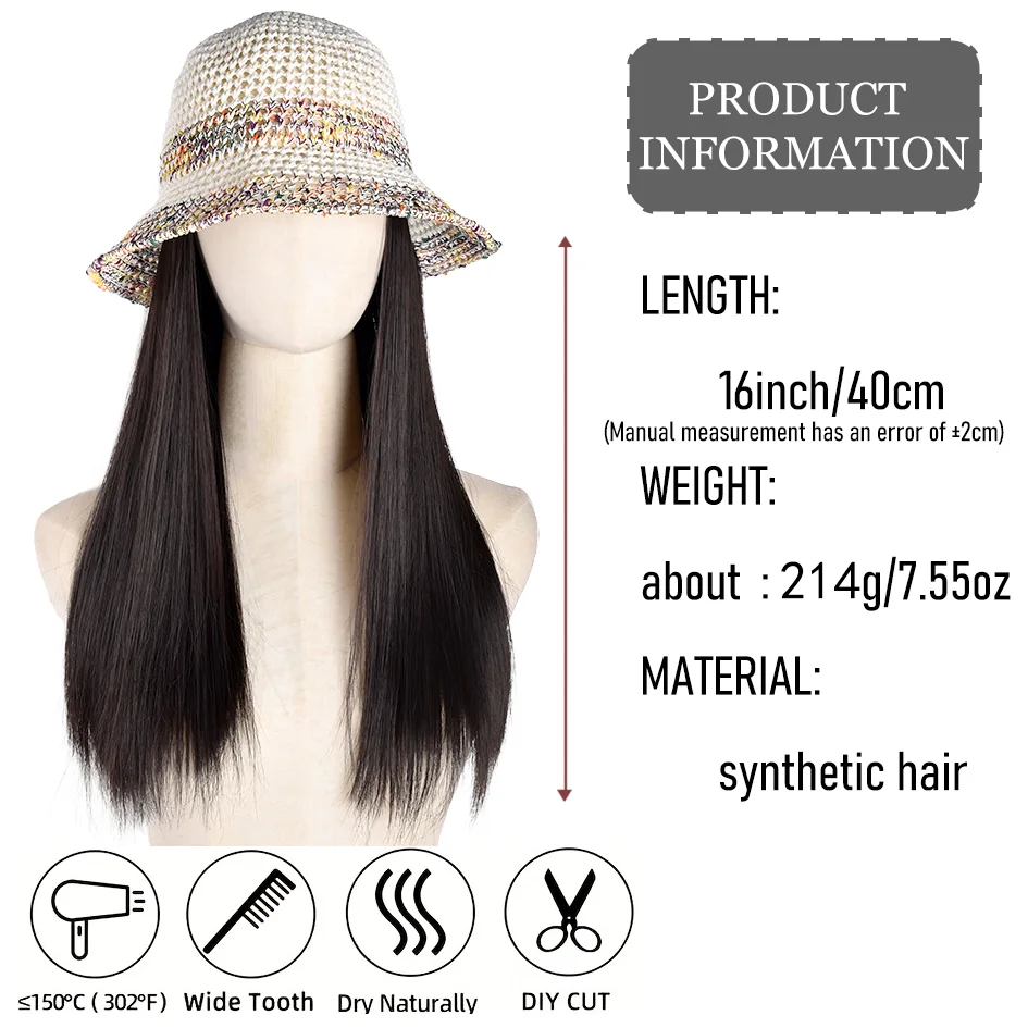 Synthetic 60cm fisherman hat long straight hair long curly hair wig baseball cap duckbill cap Lafite hat holiday hat Christmas