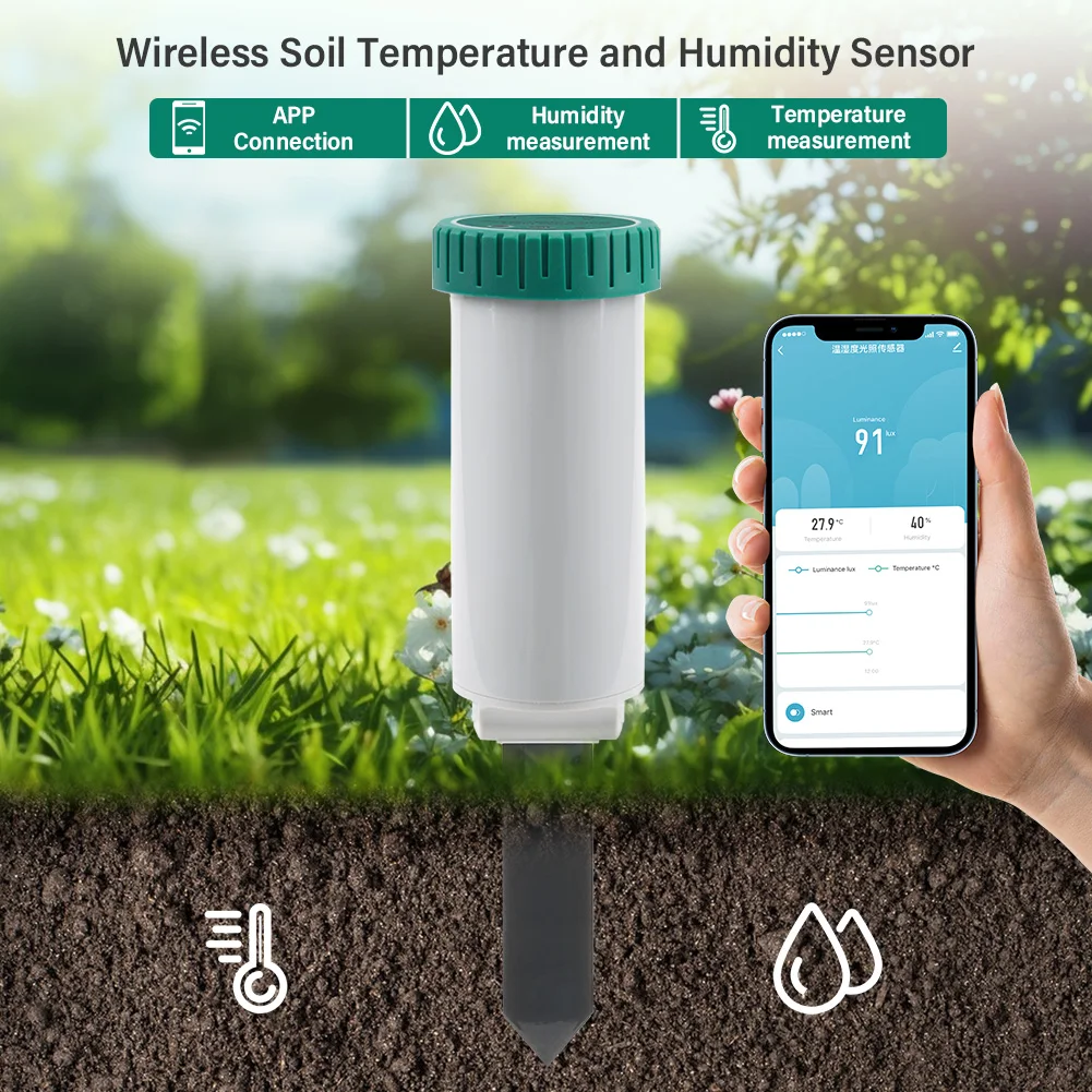 Zigbee Smart 4 in 1 Soil Tester Sunlight/Temp/Moisture Meter Earth Humidity Sensor Remote Control Monitor for Gardening Outdoor