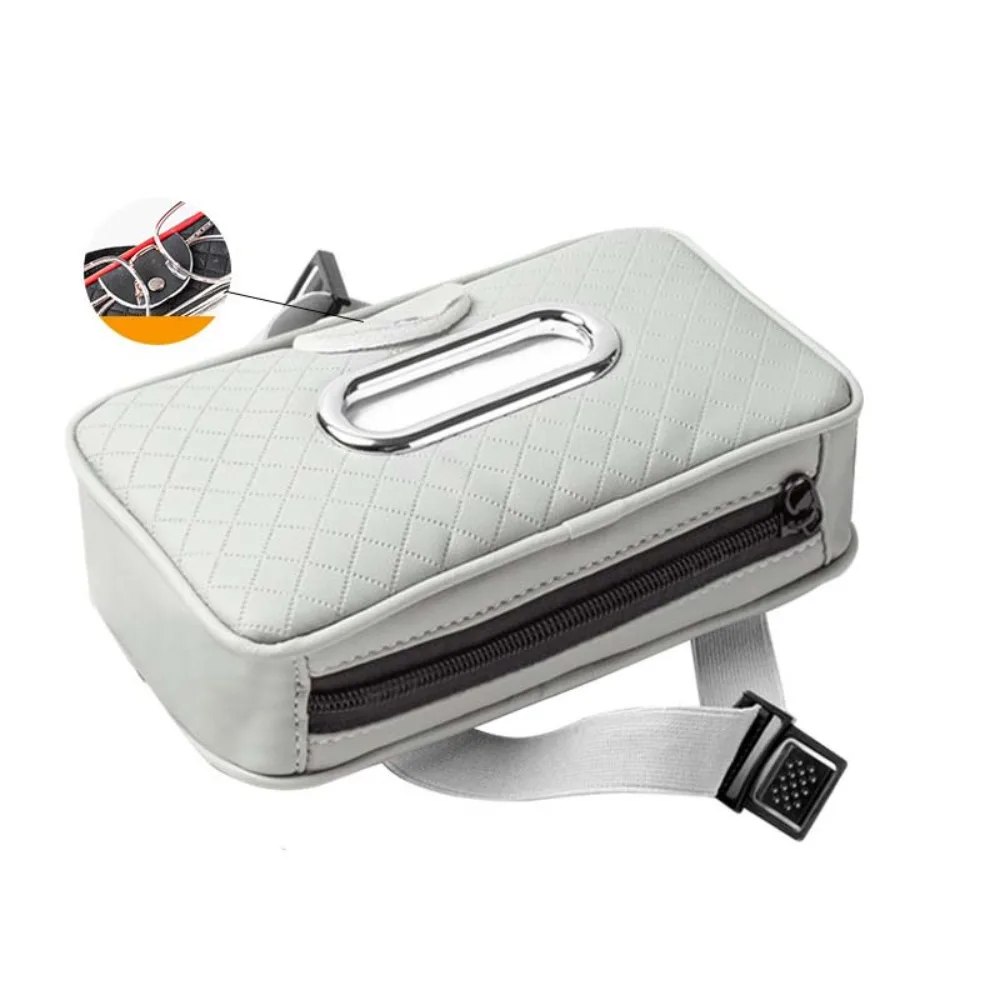 Thickened Car Visor Tissue Box PU Leather with Glasses Clip Car Center Console Tissue Dispenser Multi-Functional Space Saving