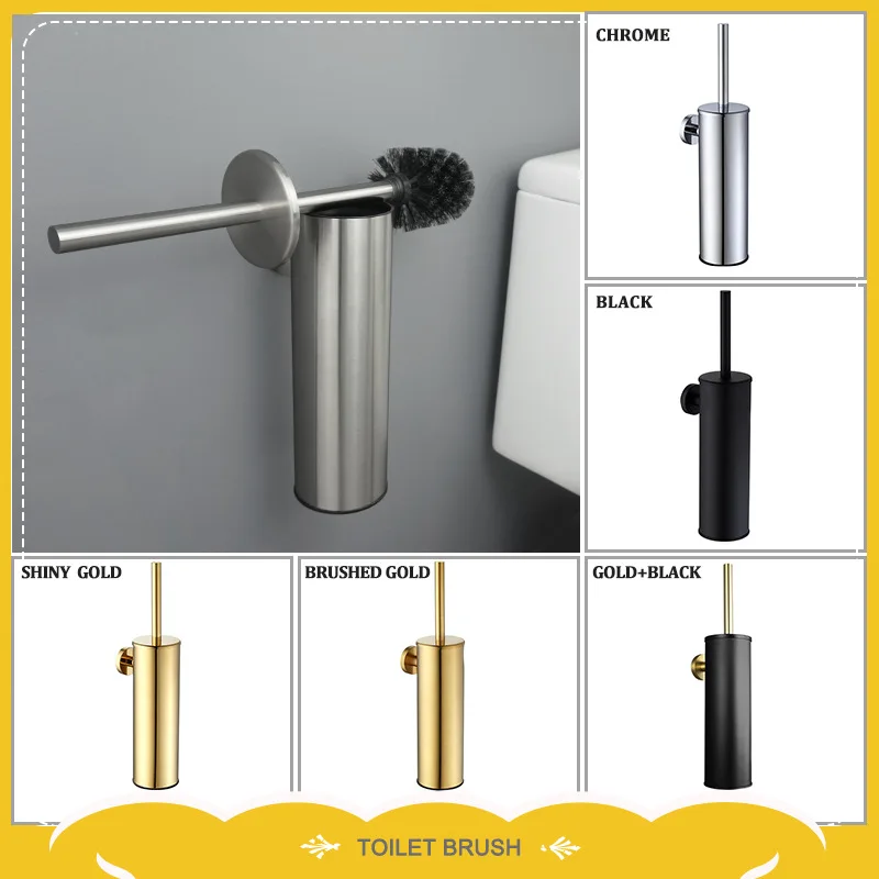 

Brushed Gold / Black / Chrome / Grey / White / Toilet Brush with Holder Wall Mounted Bathroom Toilet for Cleaning Storage