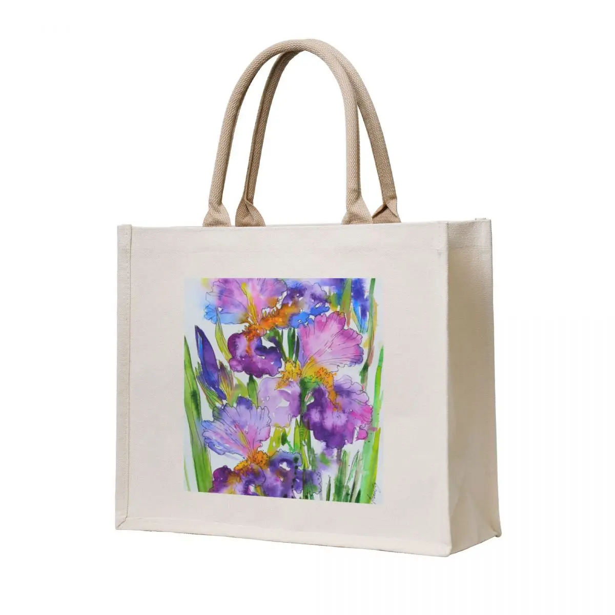 Irises flores pintura de acuarela bolso de mano bolso de compras bolso de tela mujer bolsas de compras personalizadas