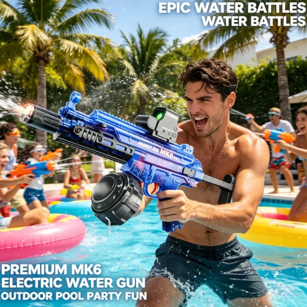 Tactical Electric Water Blaster MK6 with Red Dot Sight Automatic Firing Large Capacity Summer Beach Pool Water Fighting Game Toy view 2