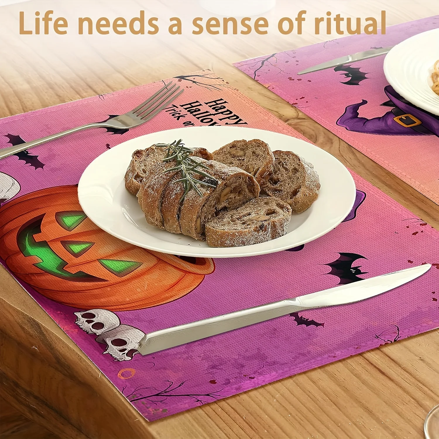 4pcs Halloween Placemat Set, Trick‑or‑Treat Pumpkin Print, Washable for Restaurant Party Dining Table Decor