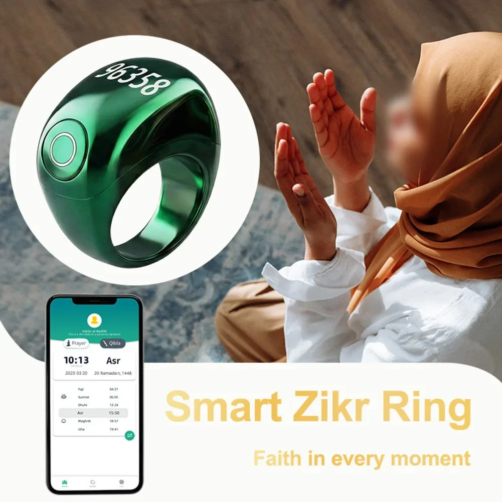 

Smart Tasbih Ring For Zikr With LED Digital Counter And 5 Daily Prayer Reminders Adjustable Fit 18mm 20mm 22mm IP68 Waterproof