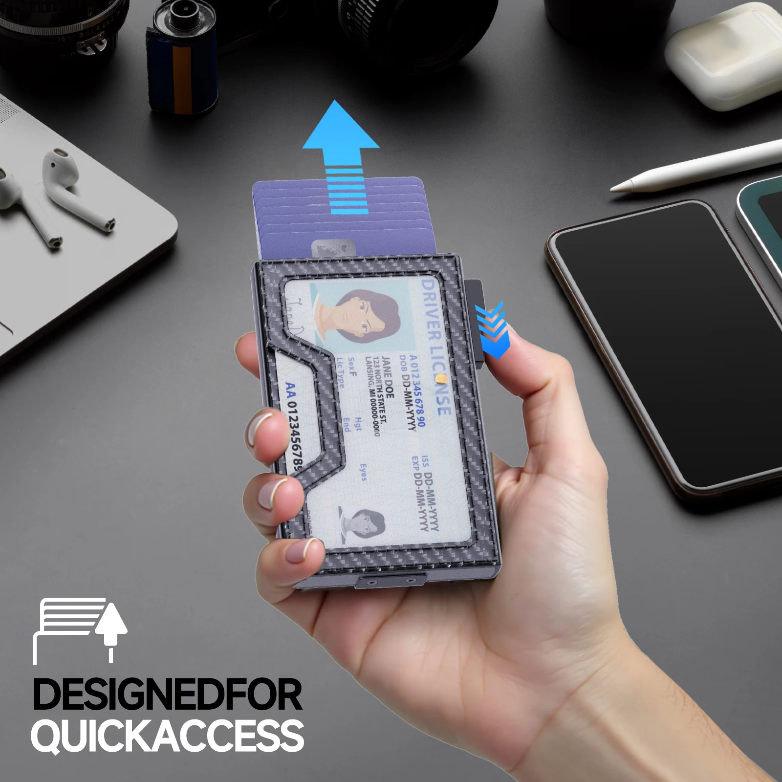 حامل بطاقات منبثق أوتوماتيكي بحجب RFID للرجال، وصول سريع، تصميم آمن، محفظة معدنية على طراز الأعمال، محفظة متينة