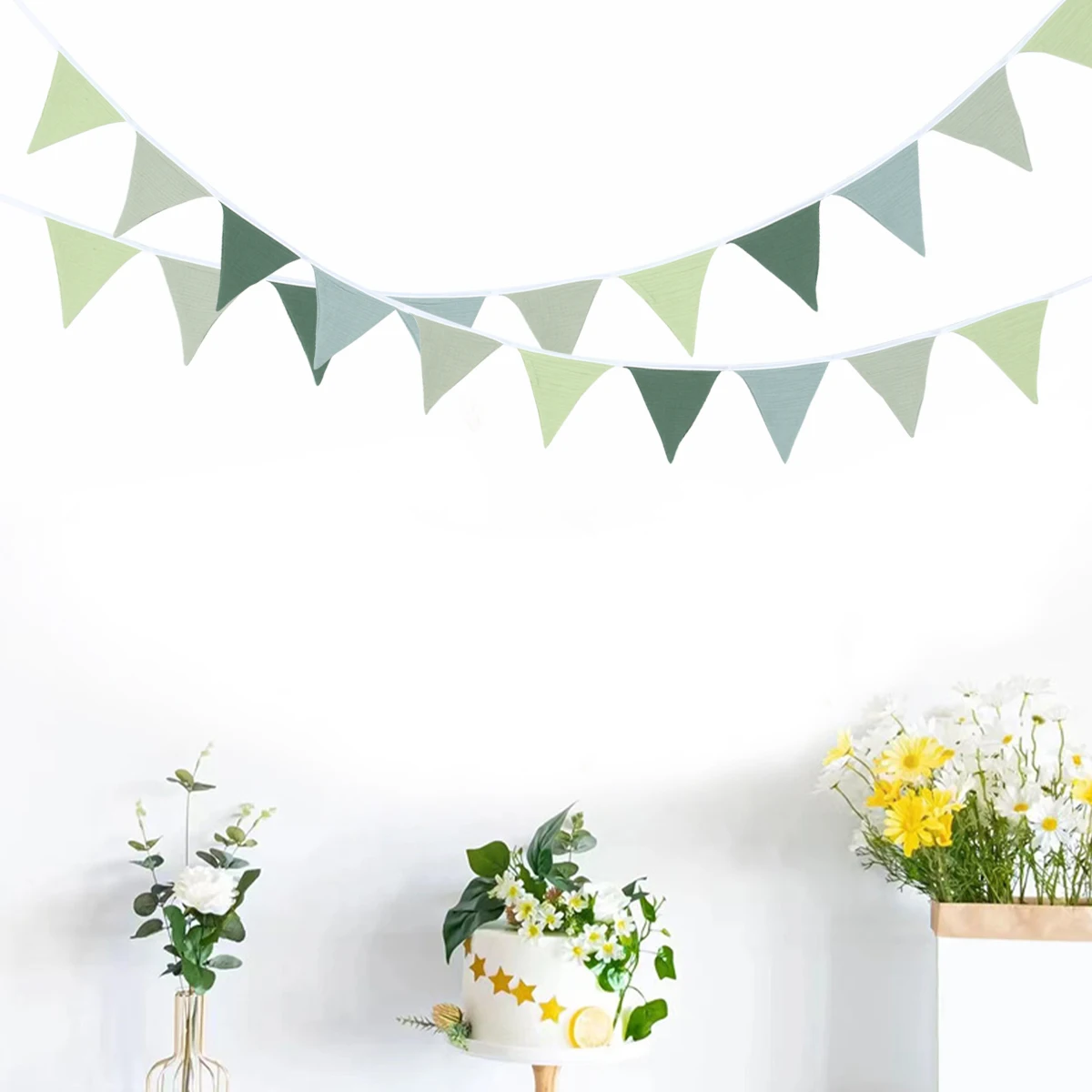 1 مجموعة حكيم الأخضر مثلث أعلام الرايات بوهو شيك معلقة العلم للخضرة دش الفصول الدراسية الزفاف حفلة عيد ميلاد زينة