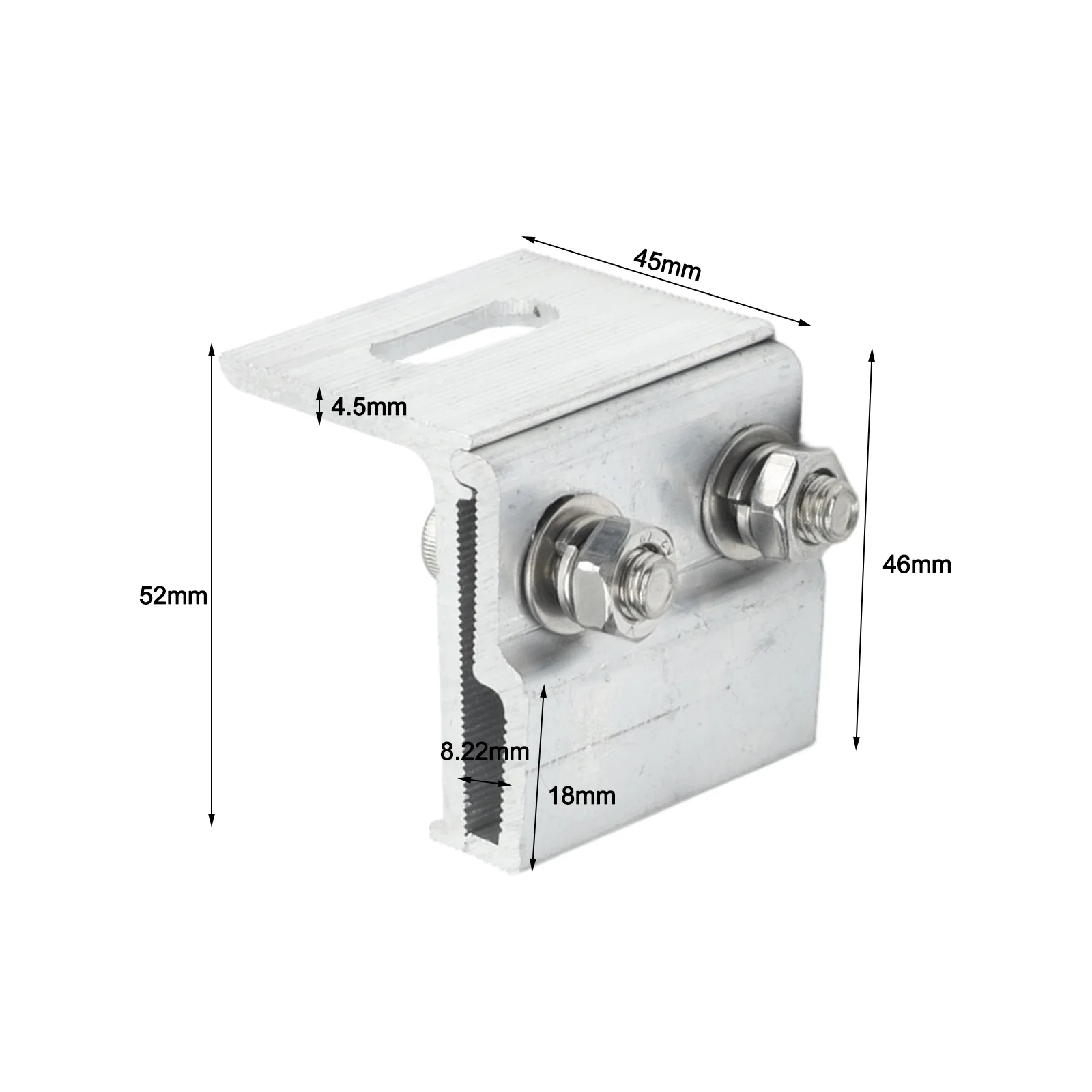 Roof Mounting Clamp for Solar PV Arrays Designed for Standing Seams Aluminum Bracket with Stainless Steel Screws and Washers