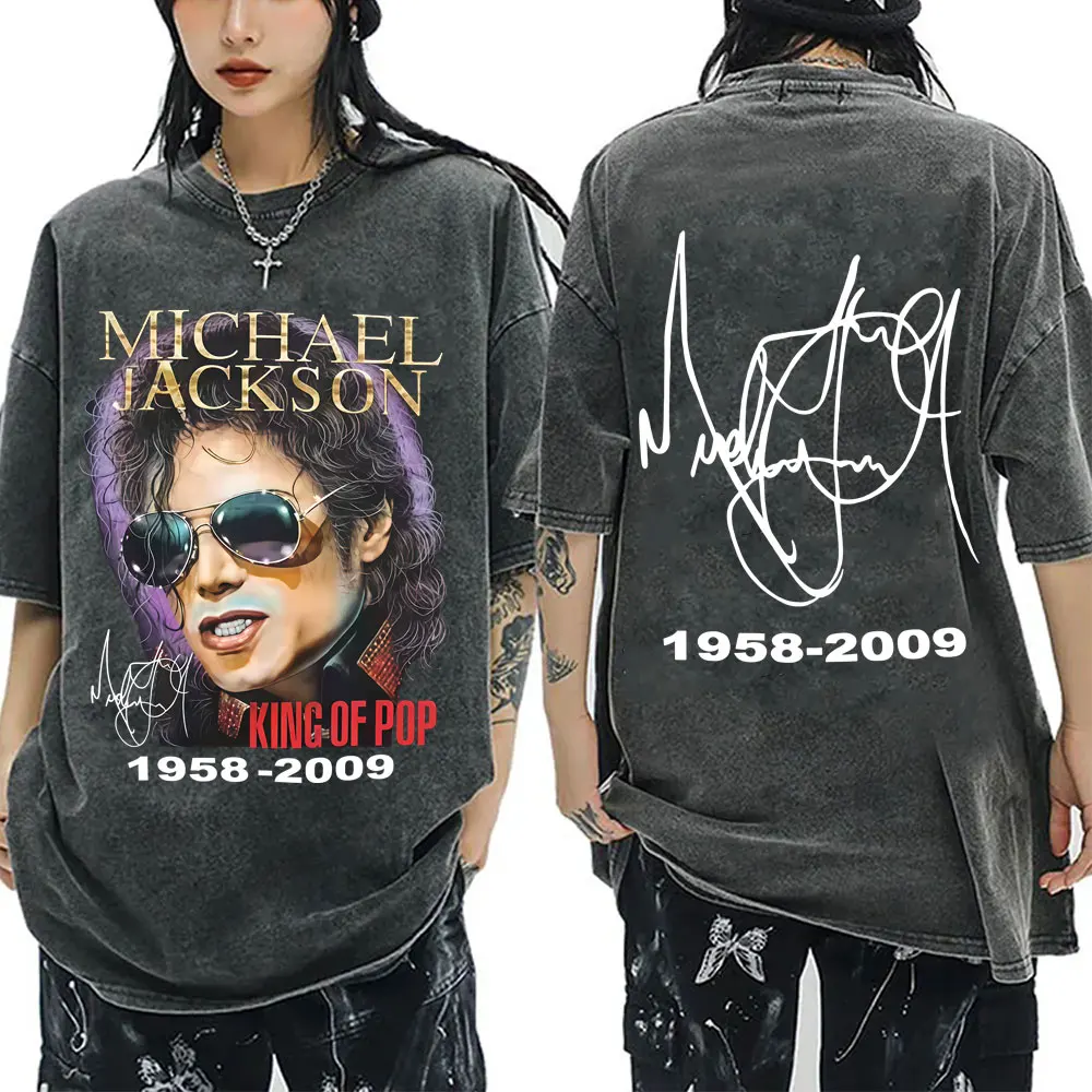 Classic Michael Jackson King of Pop Washed Vintage T-shirt Men Women Fashion Retro Rock T-shirts Men's Hip Hop Oversized T Shirt