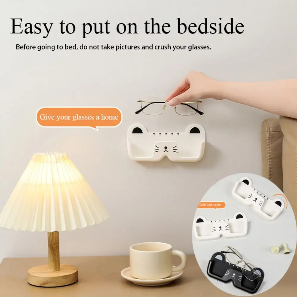 Cute Cat Sun-glasses Display Holder Wall Mounted Wardrobe Decoration Glasses Storage Rack Punch-free Home Tidying
