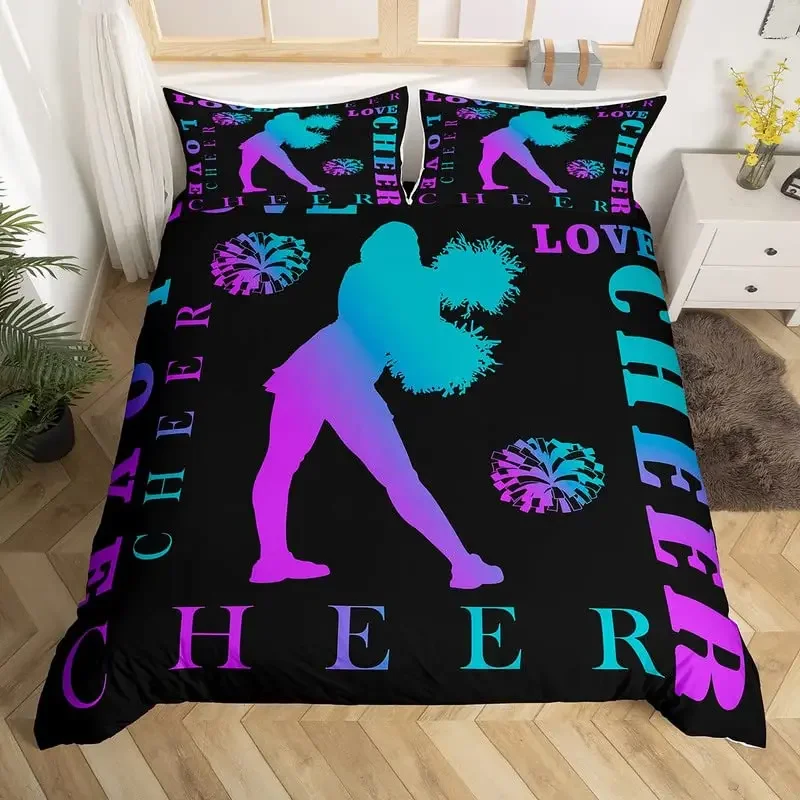 Love Gymnastics King Queen Duvet Cover Floor Exercises Ballet Bedding Set Neon Pink Dance Comforter Cover Polyester Quilt Cover