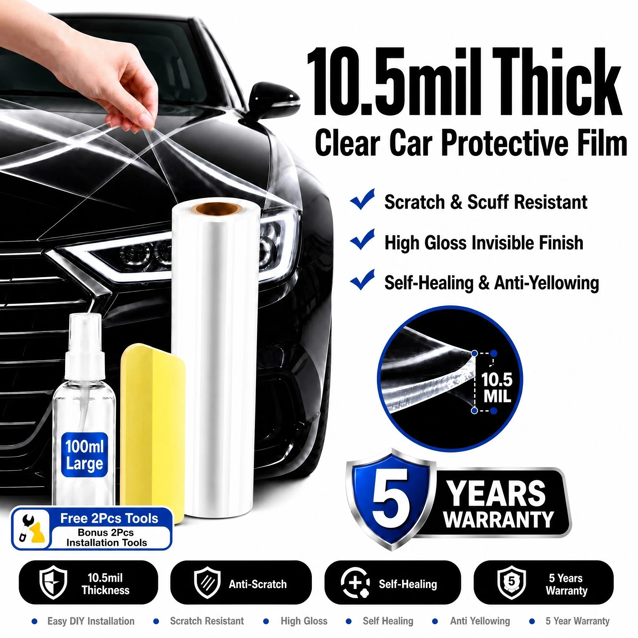 10.5mil TPU PPF Car Paint Protection Film Transparent Protective Film Car Warpping Sticker Auto Decals Car Accessories Exterior