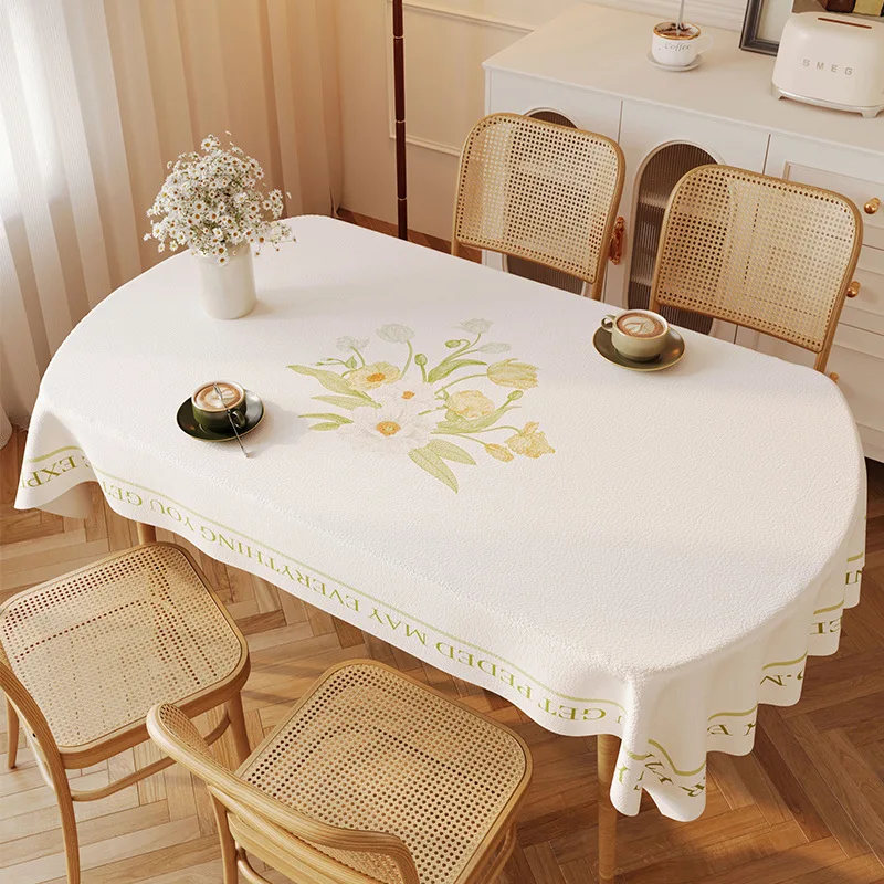 Lambskin leave-in waterproof and oil-proof tablecloth long oval dining table premium feel table mat