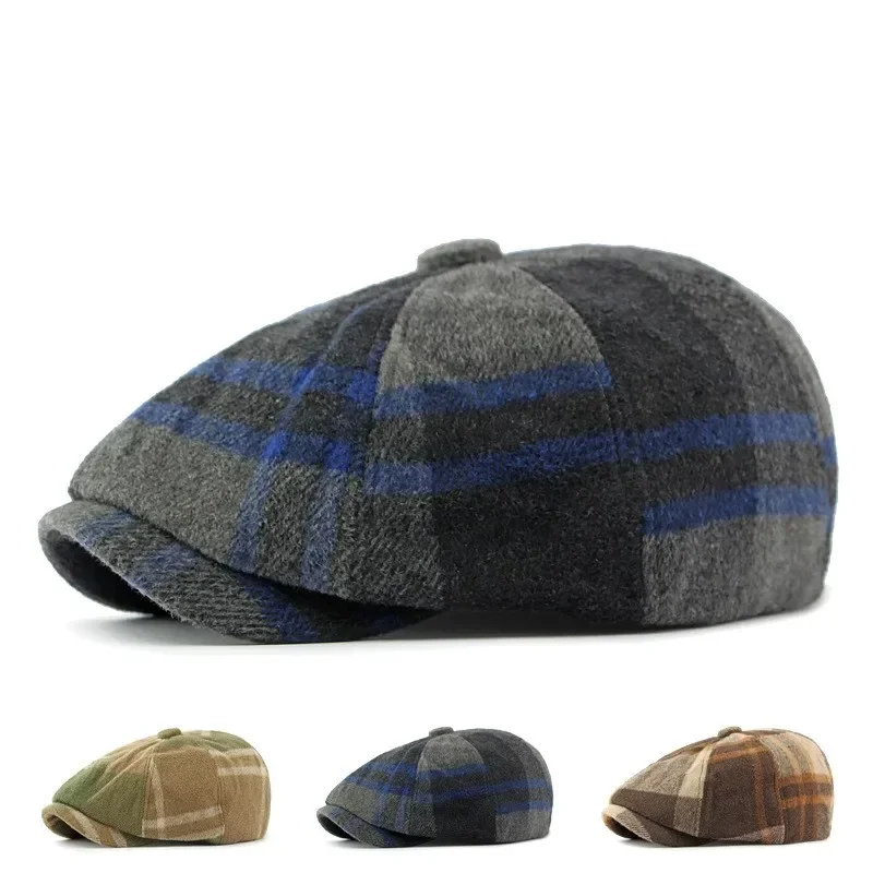 

Men's and Women's Classic Plaid Beret Warm Octagonal Cap Casual Street Painter Hat Retro Newsboy Cap Hundred with Forward Cap