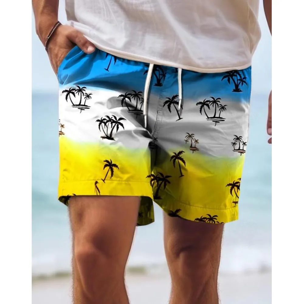 Men's Board Shorts Swim Trunks Drawstring Coconut Tree Short Holiday Vacation Beach Vacation Hawaiian 4 Micro-elastic Shorts