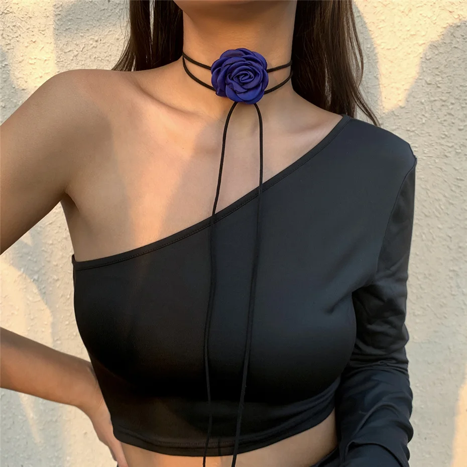 Romantische Gothic Große Rose Blume Schlüsselbein Kette Halskette für Frauen Damen Koreanische Mode Einstellbare Seil Halsband Y2K Zubehör – Detail 12