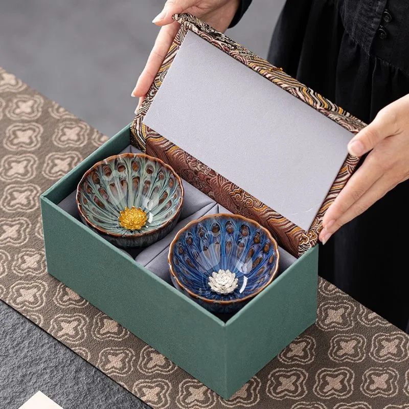 

Пара чашек для смены печи, чашка для чая Цзинь Чжан, керамическая чашка для чая кунг-фу, подарок в китайском стиле Мин, подарок