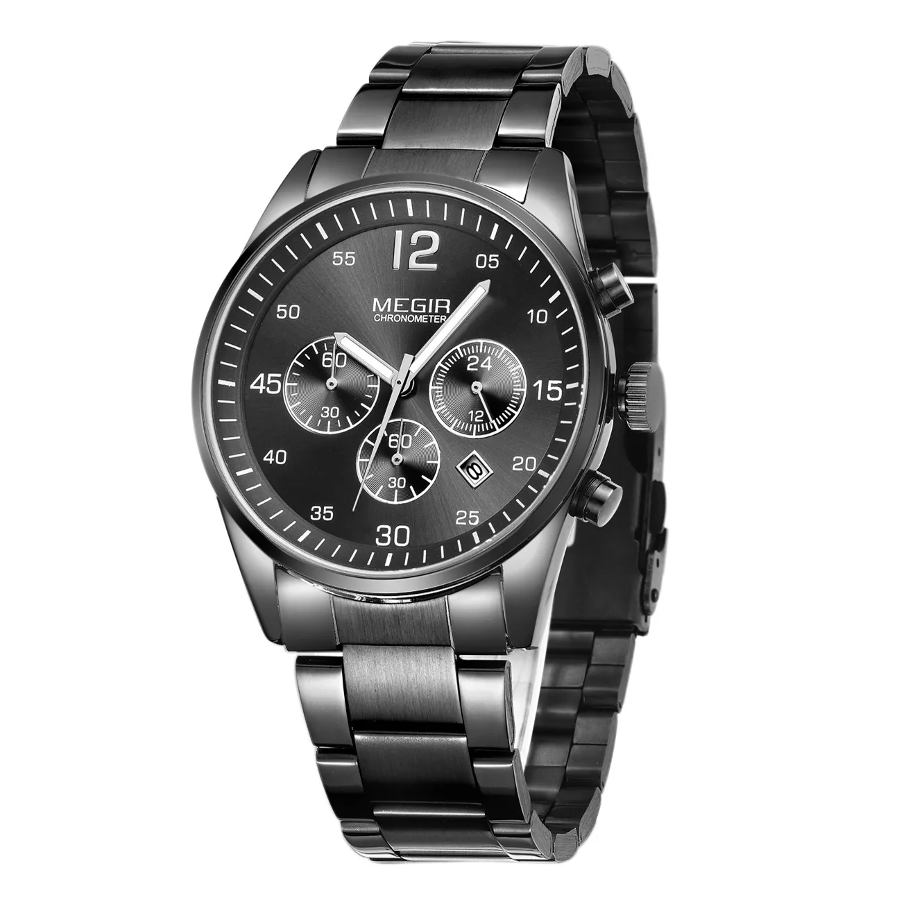 MEGIR 2010 Business Simple Big Dial Watch Stainless Steel Band Calendar Luminous Hands Waterproof Men Quartz Watches