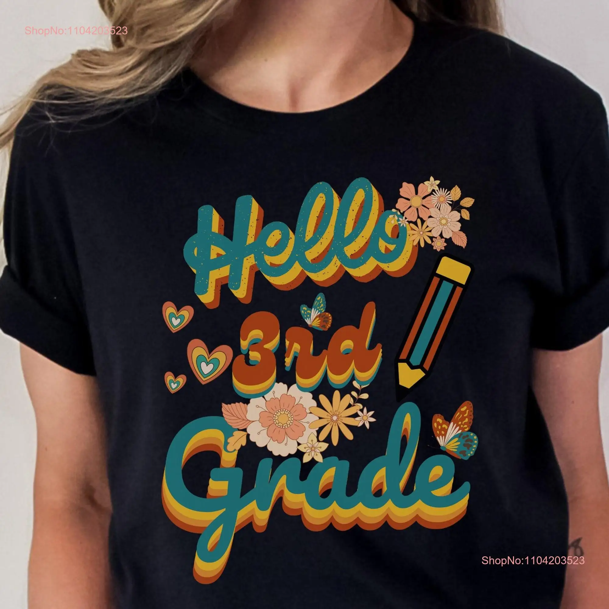 Groovy 3rd Grade Teacher T Shirt Hello Third Retro Back to School First Day Cute  long or short sleeves