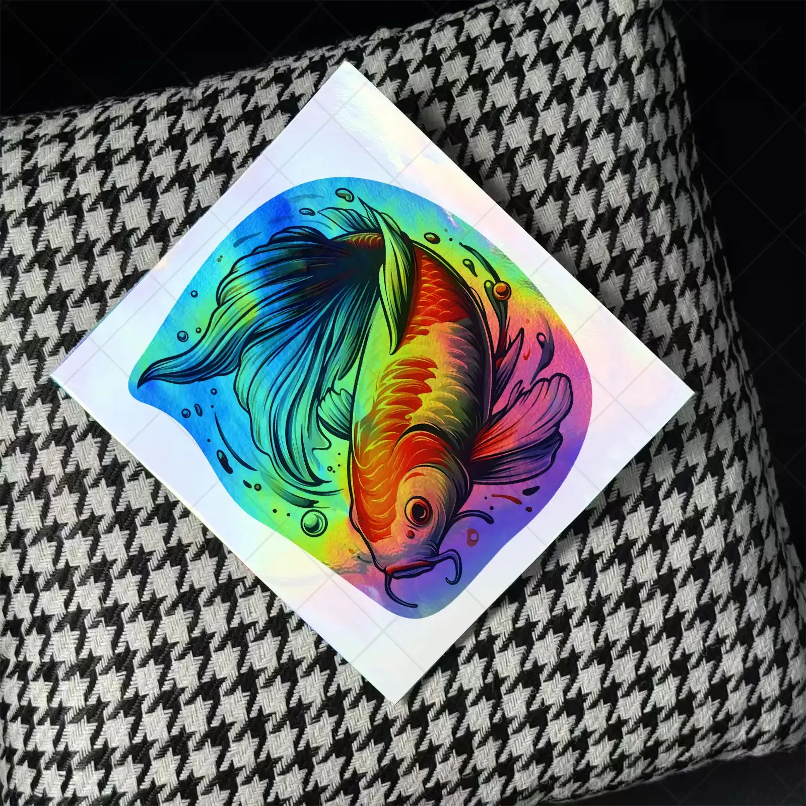 1PC Holographic Koi Fish 2D Gradient Waterproof Vinyl Sticker for Motorcycle Scooter Car Helmet Decor