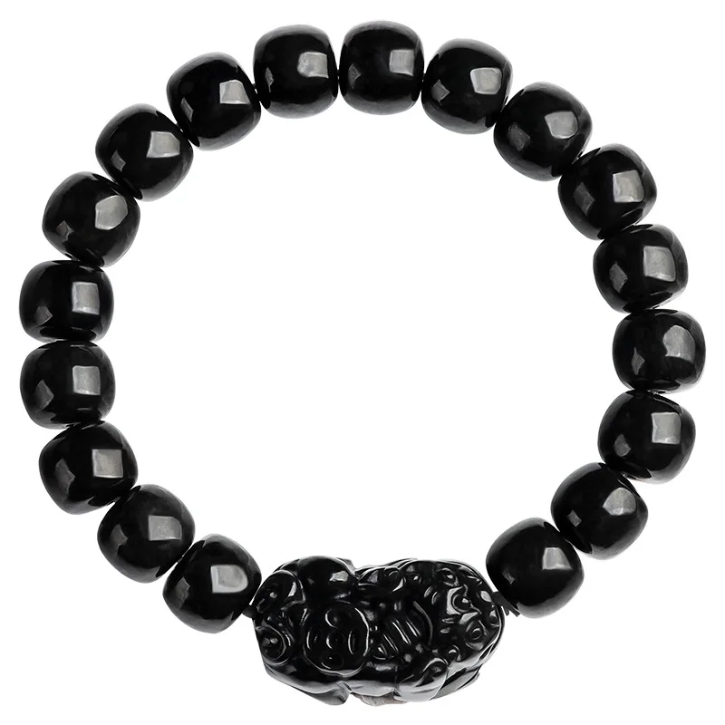 Authentic Natural Hotan Black Jade Mythical Wild Hand String Bucket Bead Leather Mound Bracelet Fashionable Men Women's Jewelry