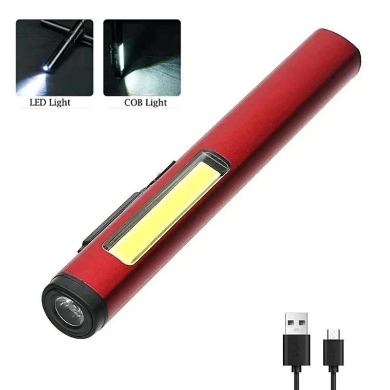 Heinast Magnetische LED-Arbeitstaschenlampe, 14500 wiederaufladbarer Akku, COB + XPE-Stift-Clip-Licht, helle Outdoor-Camping-Notfall-Taschenlampe 3