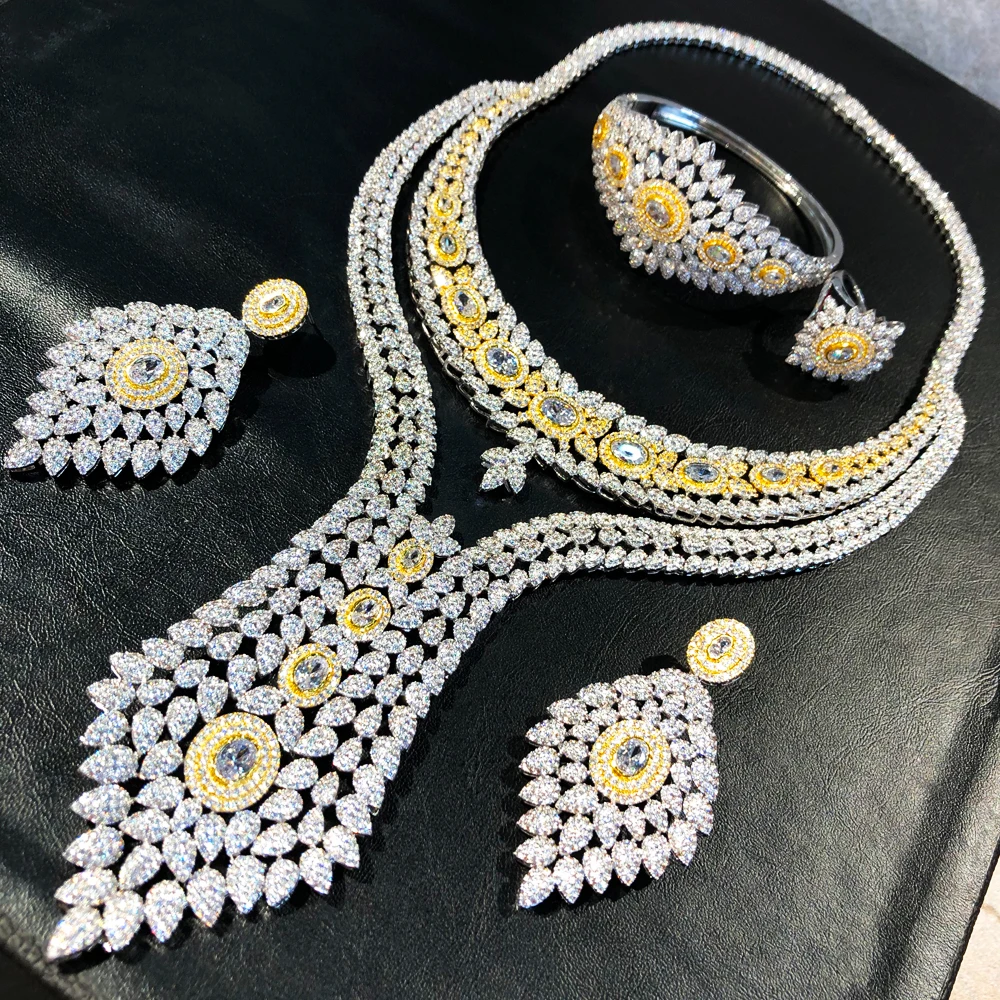 

KellyBola Luxurious and Gorgeous Zircon Necklace Set Exquisite Wedding Engagement Banquet Jewelry Set Designed for Women