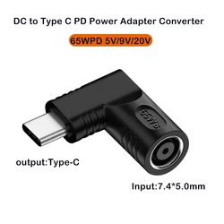 65W PD USB Type C male output to DC 7.4mm x 5.0mm (7.4x0.6) Power Charging Adapter for MacBook huawei Xiaomi OPPO Samsung