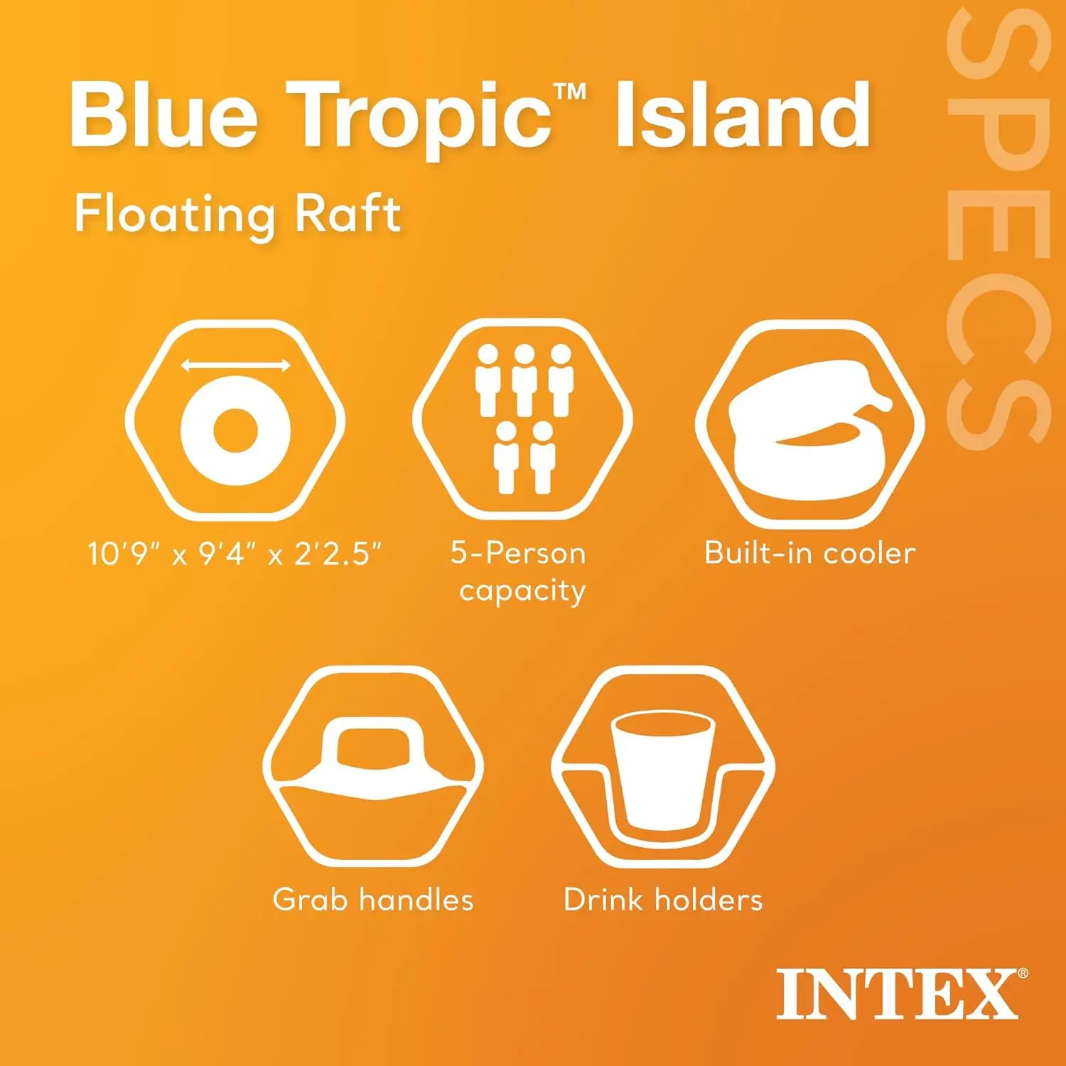 Blue Tropic Inflatable 5 Person Raft or Swimming Pool Island Water Floating Lounger Raft with Backrests, Built in Cooler