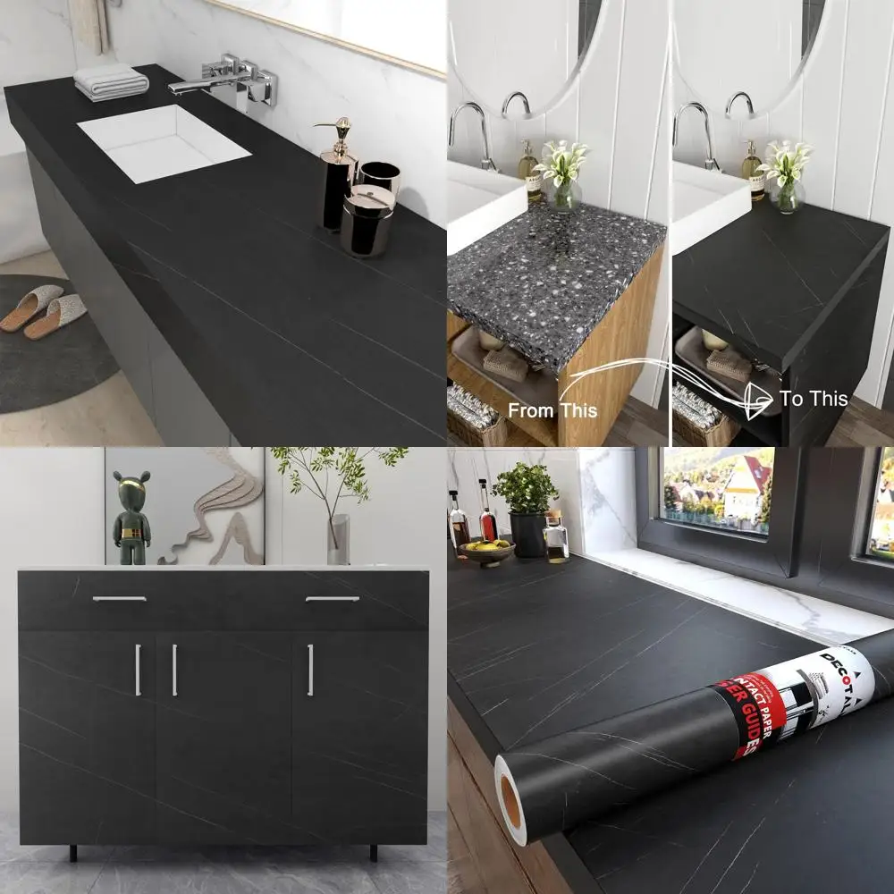 

35x200 Inch Premium Waterproof Black Marble Contact Paper for Kitchen Countertops - Self-Adhesive Vinyl Wrap