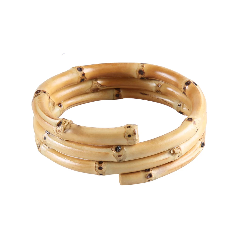 Nilerun Fashion Novelty Unisex Three Circles Rings Stacked Wide Bamboo Root Rattan Bangle Bracelet for Couples Men and Women