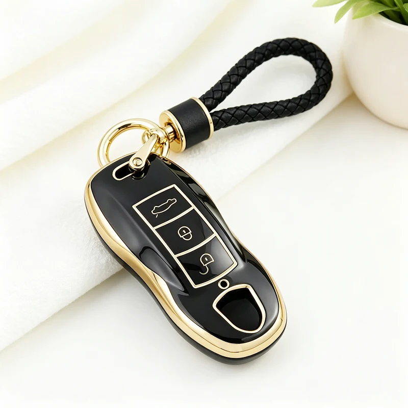TPU Car Key Case Cover for Porsche Boxster Cayman Panamera Cayenne Macan 718/911 Taycan Protective Auto Keychain