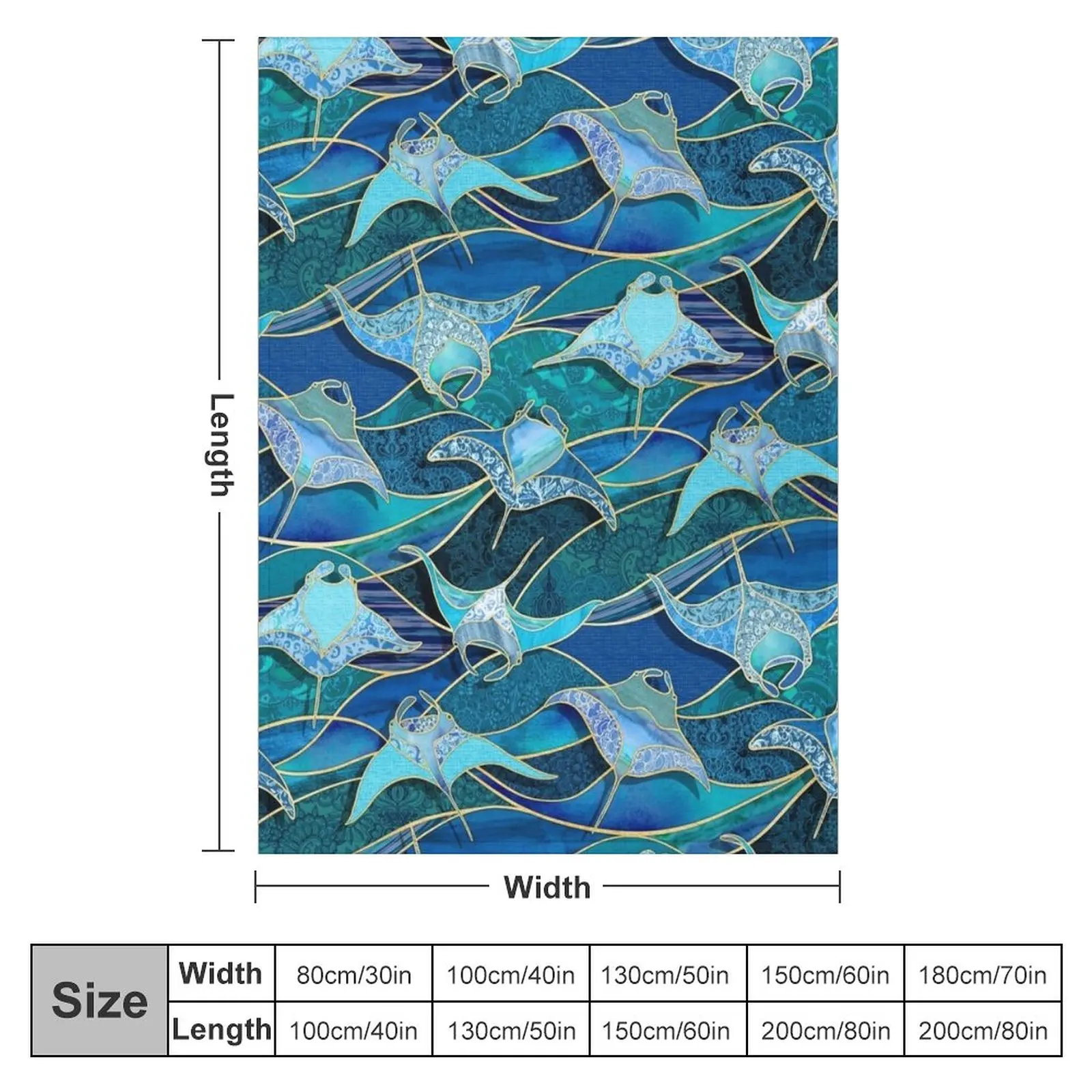 Patchwork Manta Rays in Sapphire and Turquoise Blue Throw Blanket Flannels Blanket Flannel Fabric