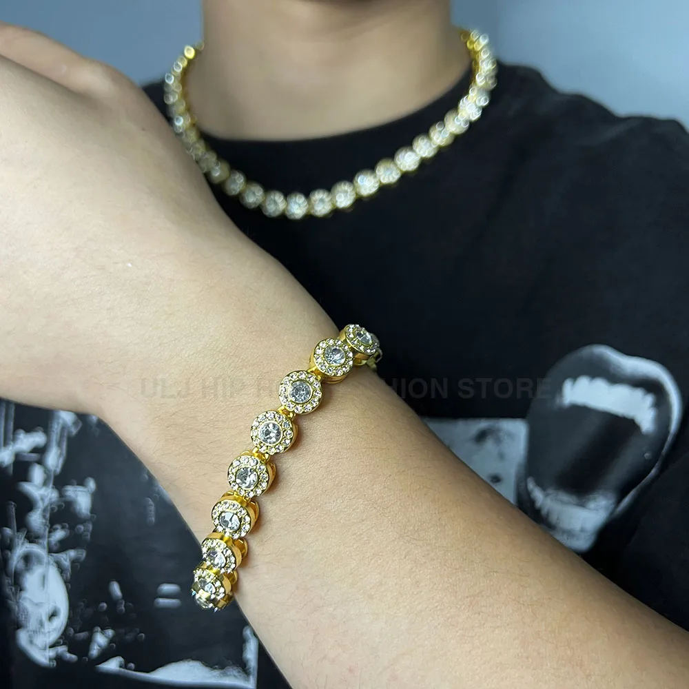 ULJ Hip Hop Iced Out New 10mm Round Bling Rhinestone Cuban Tennis Chain Choker Jewelry Necklace For Men Women