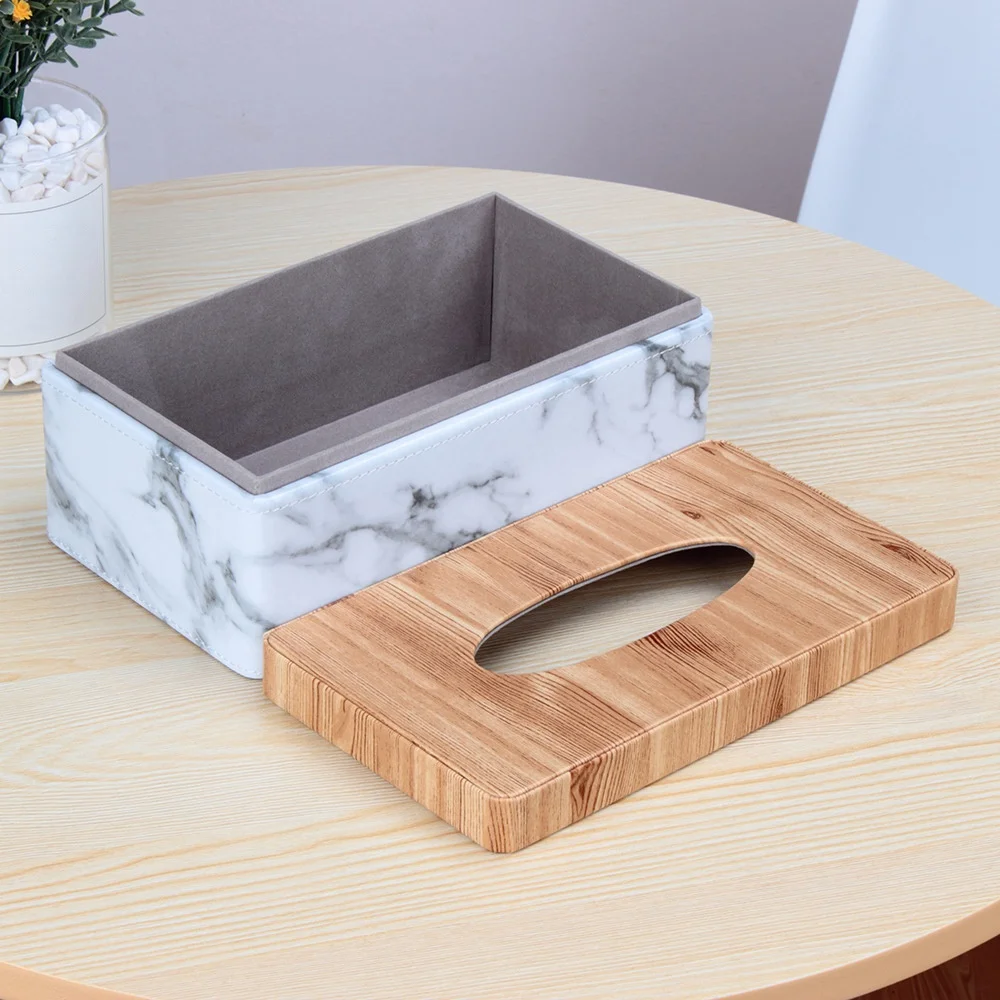 [Value Pack]Rectangular Marble PU Grain Tissue Box Cover Napkin Holder Paper Towel Dispenser Container for Home Decor