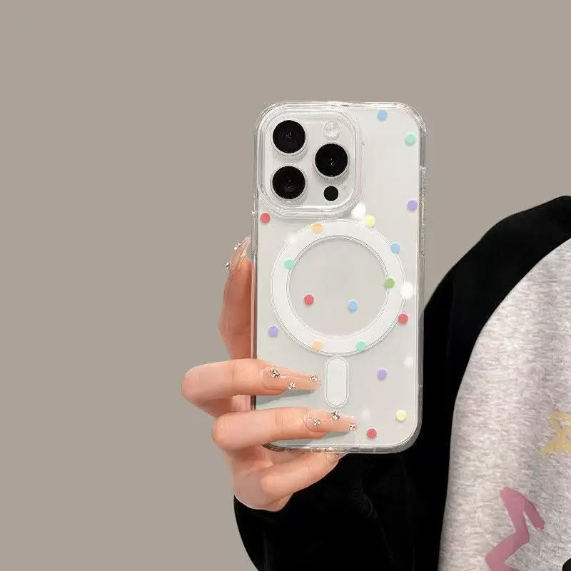 الملونة البولكا نقطة المغناطيسي شفط بسيط شفاف جراب هاتف آيفون 17 الهواء 16 15 14 13 12 11 برو ماكس XR 78Plus غطاء
