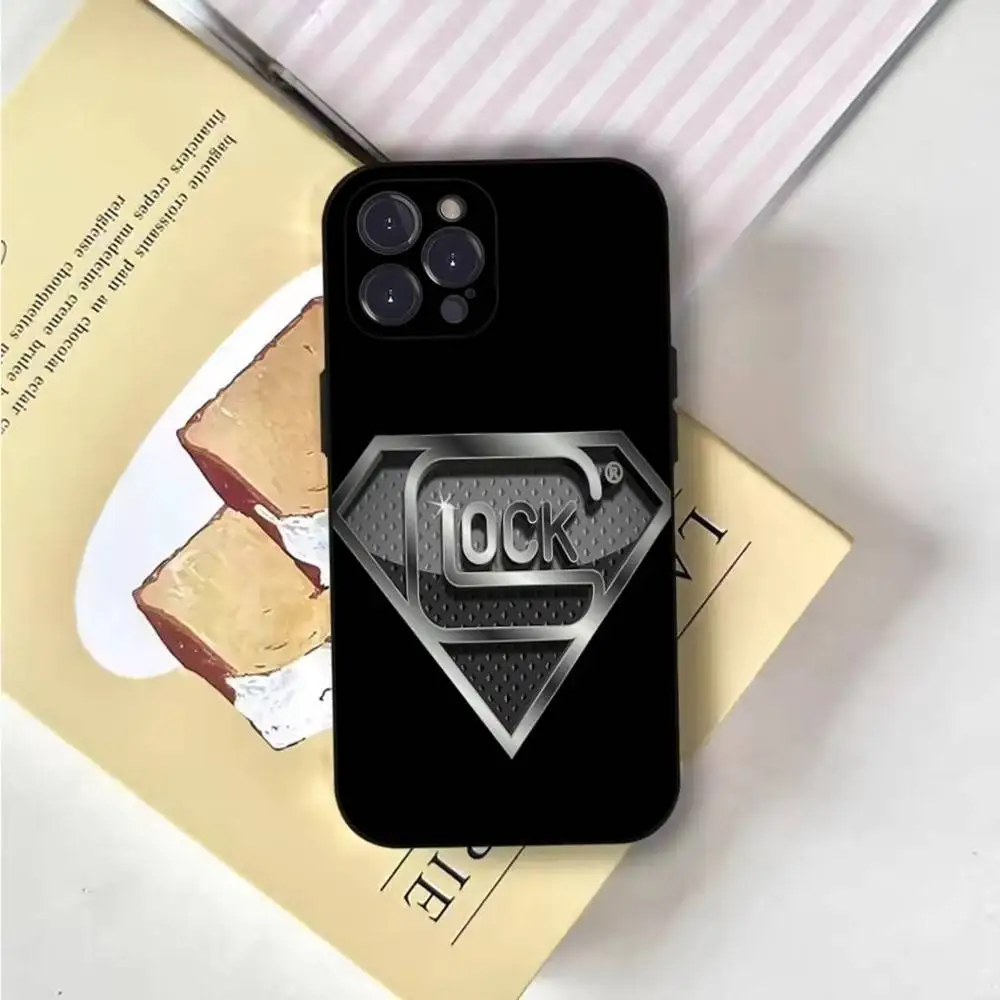 حافظة هاتف بشعار Glock Handgun لهاتف iPhone 17,16,15,14,13,12,Pro,Max,Plus,E,SE4,Air,Mini Black Soft Cover