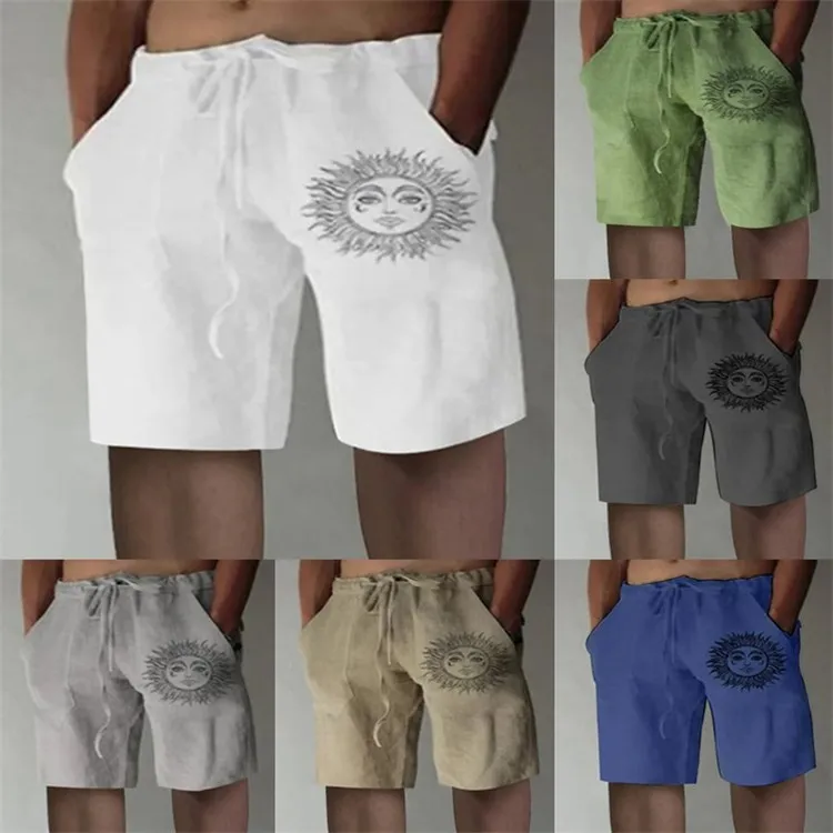 شورت رجالي غير رسمي فضفاض من القطن والكتان 2025 مادة قطن هاواي مريحة وقابلة للتنفس بناطيل الشاطئ