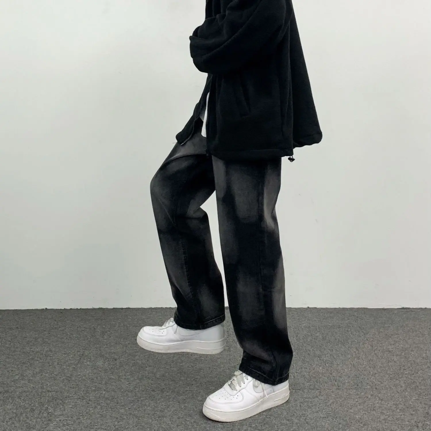 Men's Hip Hop Streetwear Tie Dye Washed Jeans Loose Straight Leg Casual Trousers Y2K Vintage Wide Denim Pants
