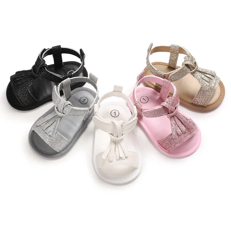 Oohmy Baby Girl Sandals Newborn Summer Bebek Sandalet Leather Tassel With Bow Infant Toddler Sandals Rubber Soles Kids Shoes