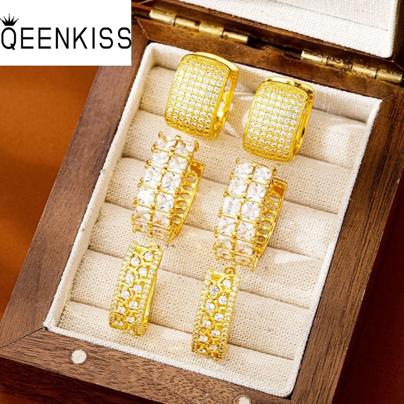 

QEENKISS Gold Shiny Luxury Stud Earrings For Women Wedding Party Birthday Christmas Bride Mother Girlfriend Ladies Gifts EG5509