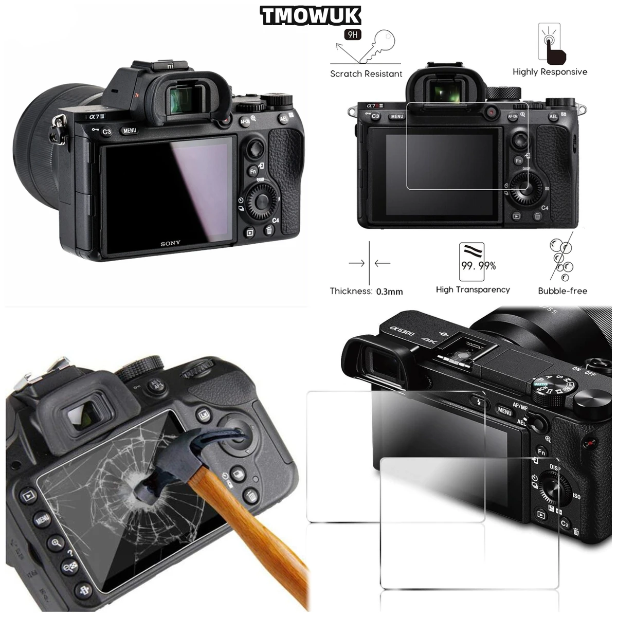 

For A9 A9II A7RII A7RIII A7R4 A7R4A A7SMII - Anti-Scratch 9H Hardness Tempered Glass For Camera Screen