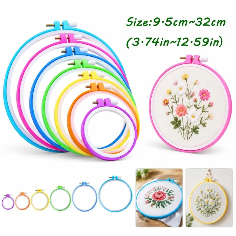 1/2/3/5/10PCS Plastic Round Embroidery Hoops Set, Adjustable Cross Stitch Rings Frame for DIY Sewing Craft 9.5cm-32cm