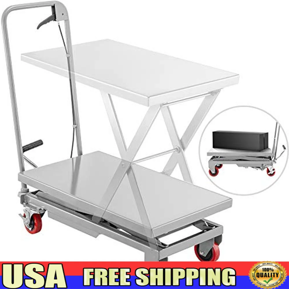 Hydraulic 500LBS Capacity Scissor Lift Table Cart Manual Steel Material Cart w/ 4 Wheels 28.5-Inch Lifting Height Material