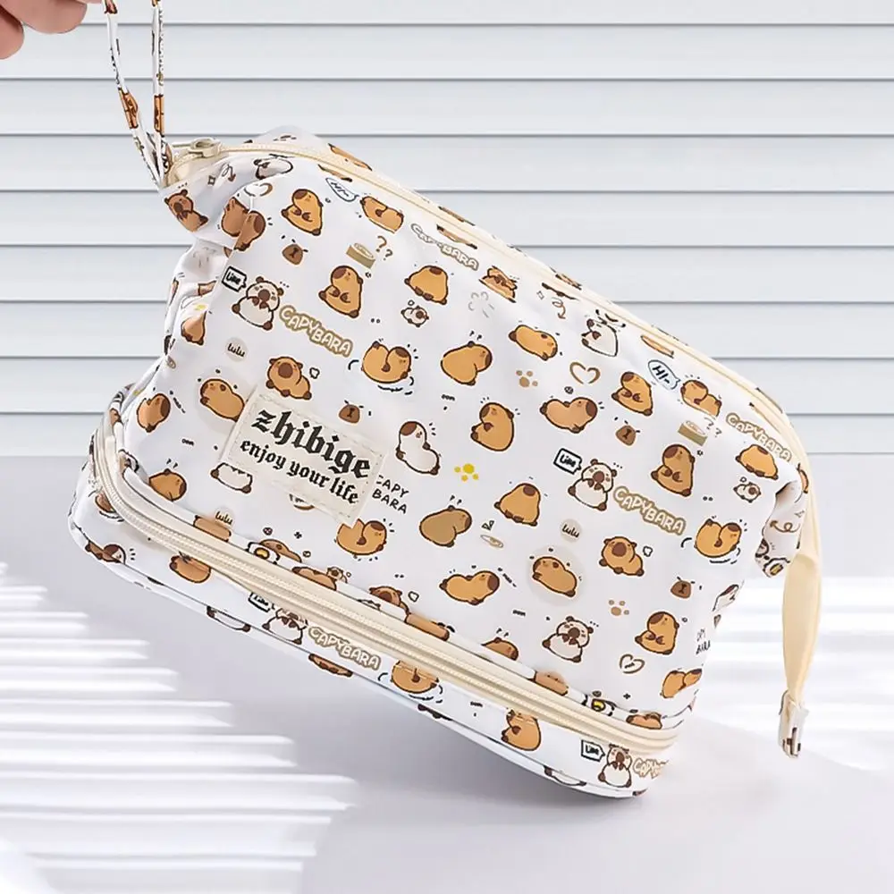 Cute Capybara Cosmetic Bag Large Capacity Double Layer Storage Bag Dry and Wet Separation Toiletry Bags Cute Puppy Pencil Bag