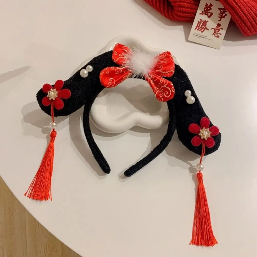 

Классическая повязка на голову Hanfu с цветком и кисточкой в китайском стиле, головные уборы с жемчужной короной, обруч для волос в древнем стиле, принцесса