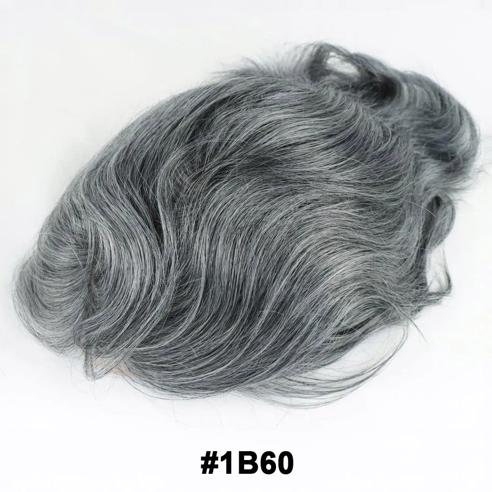 Grey Men's Human Hair Toupee, Wavy Mono Lace Front Wig