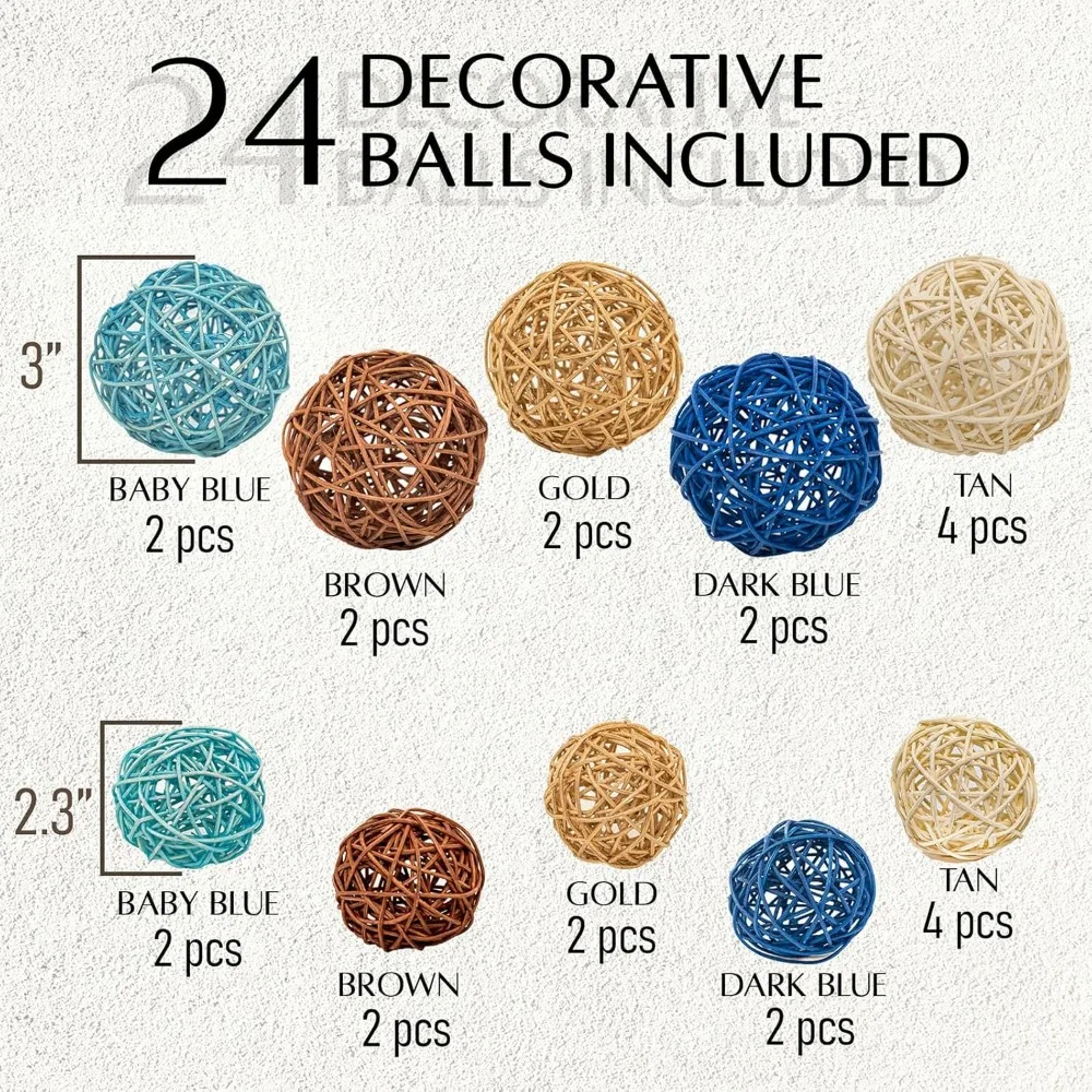 대형 흰색 콘크리트 장식 그릇, 24개의 장식 볼 포함, 과일/열쇠 보관함, 보헤미안 모던 홈데코, 식탁용 장식